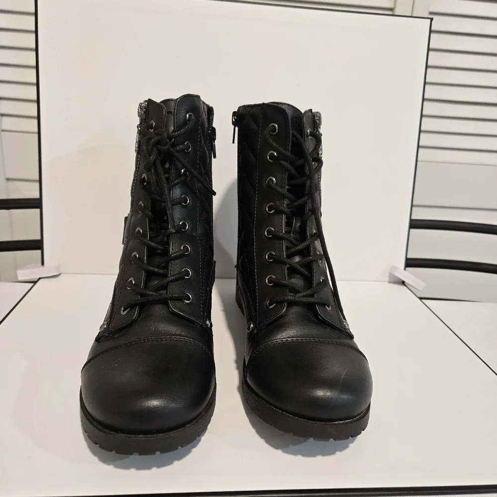 G by Guess Quilted Black Combat Boots – Bold and Functional